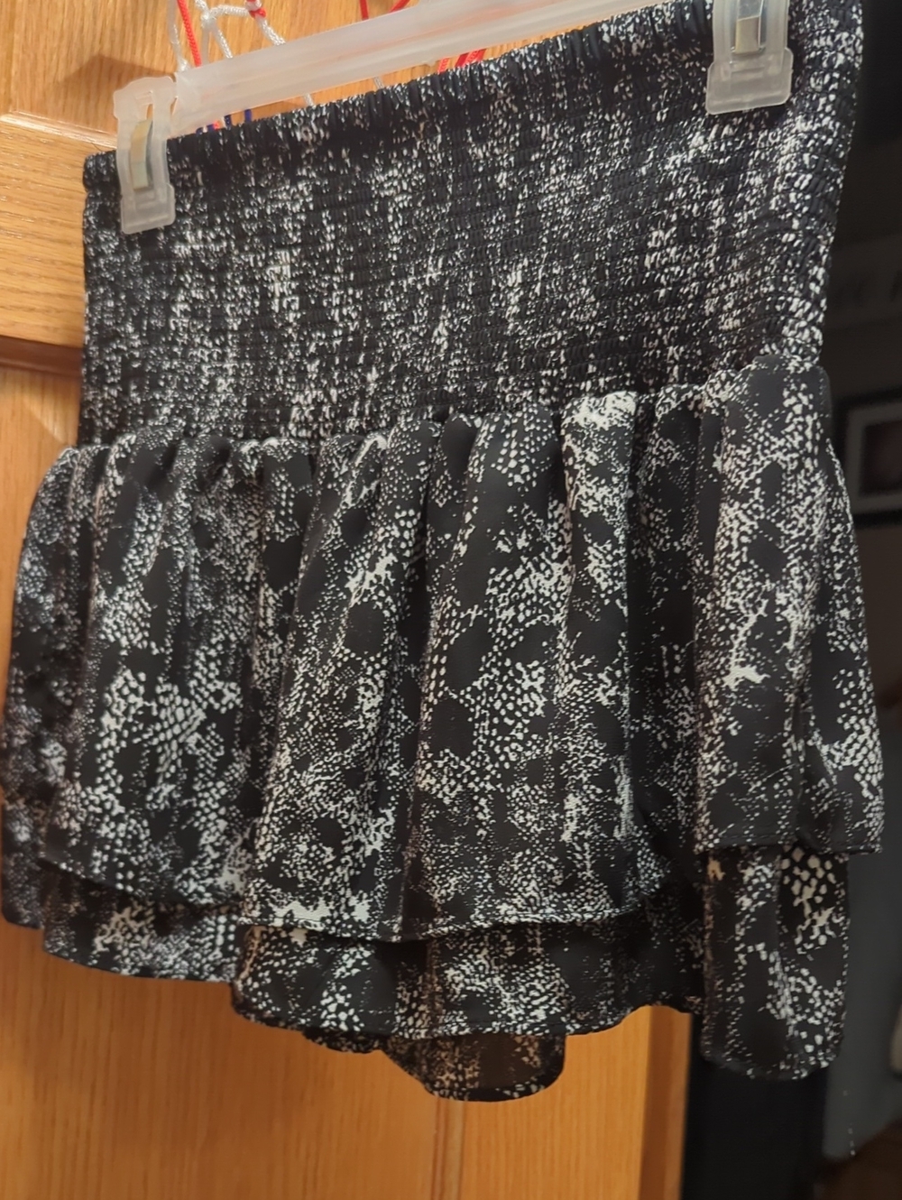 Black & White Printed Ruffle Mini Skirt